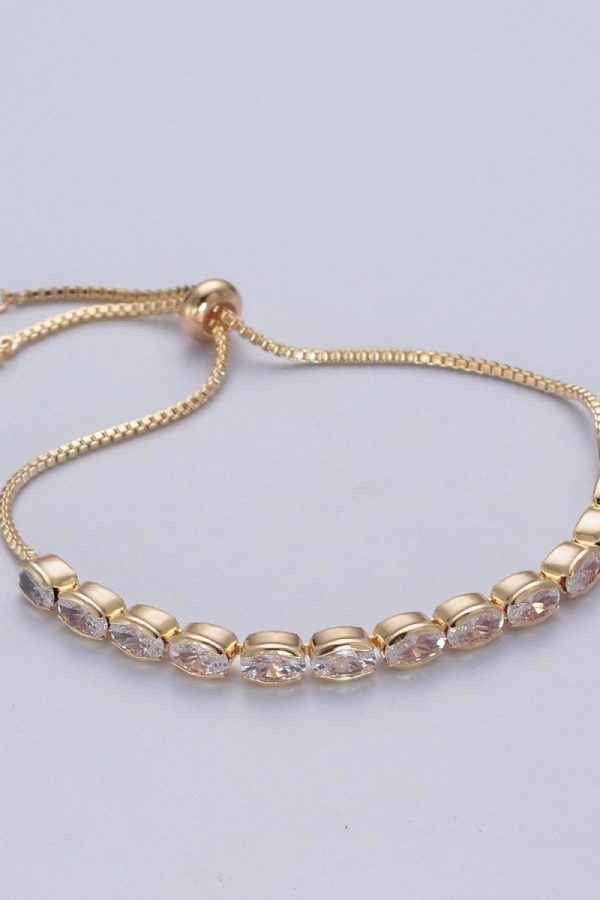 24K Gold Filled Clear Oval Cubic Zirconia Adjustable Bracelet Chain | WA-1003 Clearance Pricing