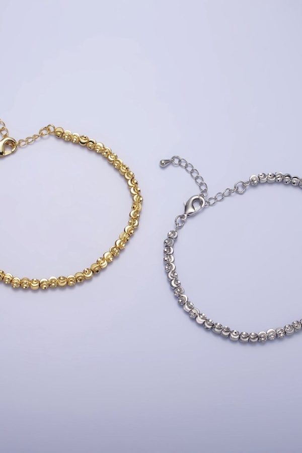 3.5mm, 2.5mm Sparkling Moon Cut Ball Beaded Ball Bracelet 7 Inch Chain Bracelet in Gold & Silver | WA-1576 - WA-1579 Clearance Pricing