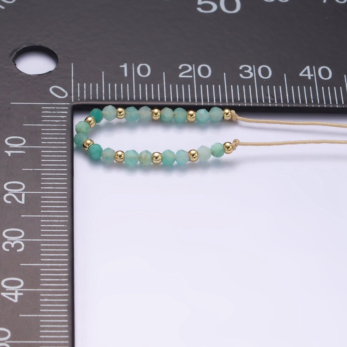 Minimalist Gold Turquoise Multifaceted Cream Cotton String Slider Bracelet | WA-2196 - WA-2198 Clearance Pricing - Image 7
