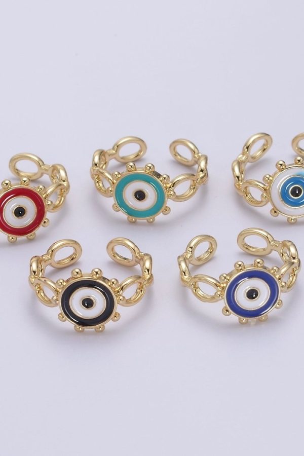 Big Evil Eye Gold Ring Enamel Eye Ring Midi Open Adjustable Ring S-461 ~ S-465