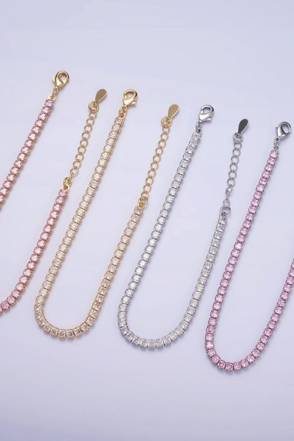 Dainty Gold Tennis Bracelet Clear Pink Green Cubic Zirconia Tennis Bracelet Minimalist Jewelry | WA-1797 - WA-1802