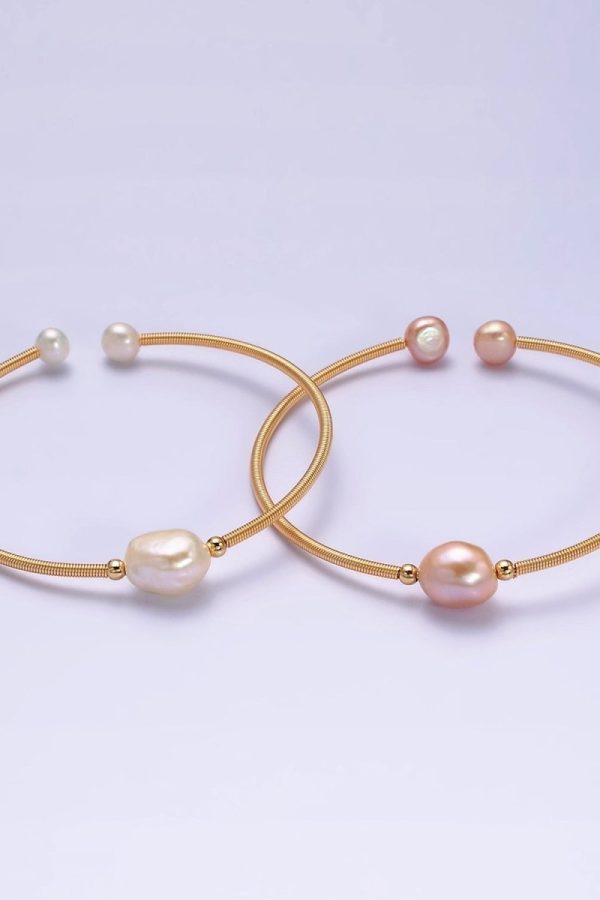 Floating Pearl Cuff Bracelet - White Pink Pearl Bangle - Gold Pearl Bracelet Minimalist jewelry | WA-1862 WA-1863 Clearance Pricing