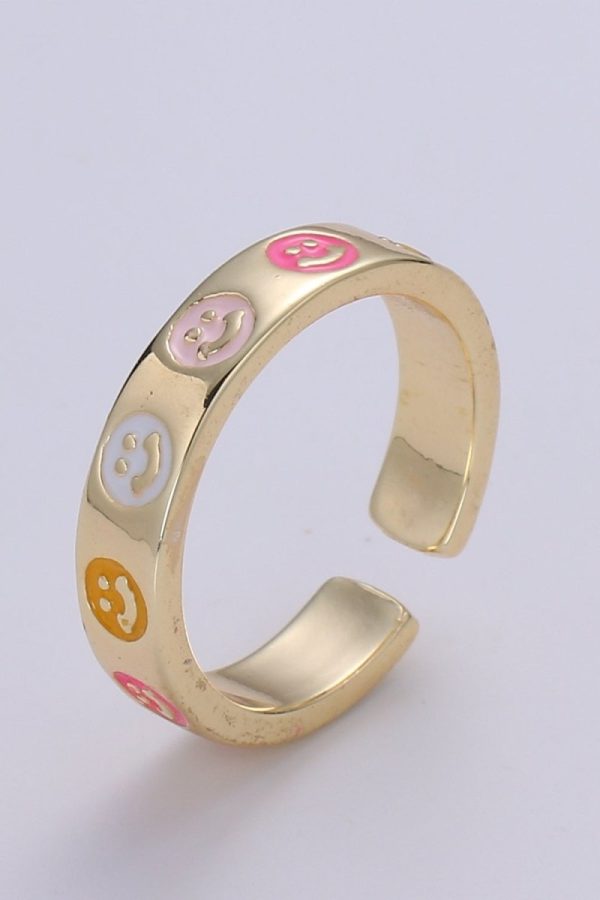 Gold Happy Face Ring, Smiley Ring, Open Ring Adjustable Dainty Gold Stacking Ring Minimalist Heart Ring for Kids Teenager Friendship Ring R484