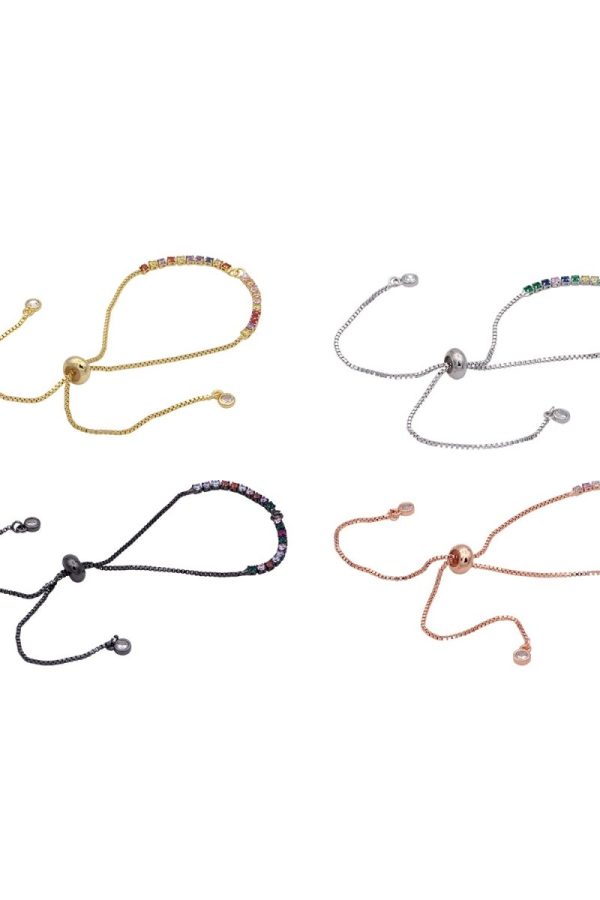 Rainbow Color CZ Adjustable Gold Filled bracelet Half semi finished with rubber stopper bolo bracelets Tennis bracelet Box Chain Wholesale K-508 - K-510 K-754
