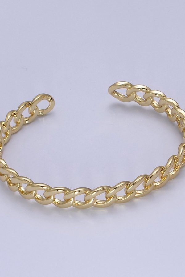 OS Wholesale Chain Link Cuff Bangle Bracelet, curb link bracelet, gold bangle, cuff bracelet, gold cuff, wrist cuff, stackable bracelet | WA-678 Clearance Pricing